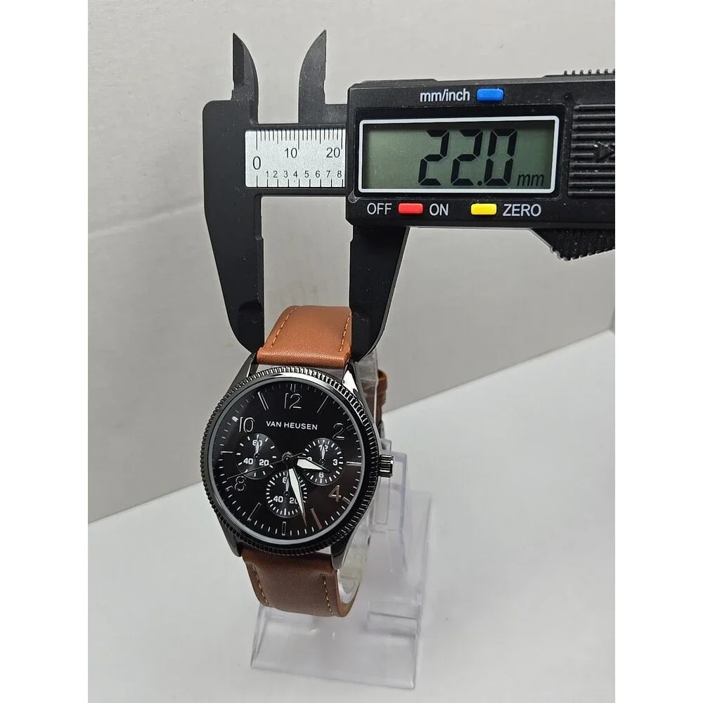 Van Heusen VAN5704RO Mens Black Multi Dial Leather Quartz Watch New Battery